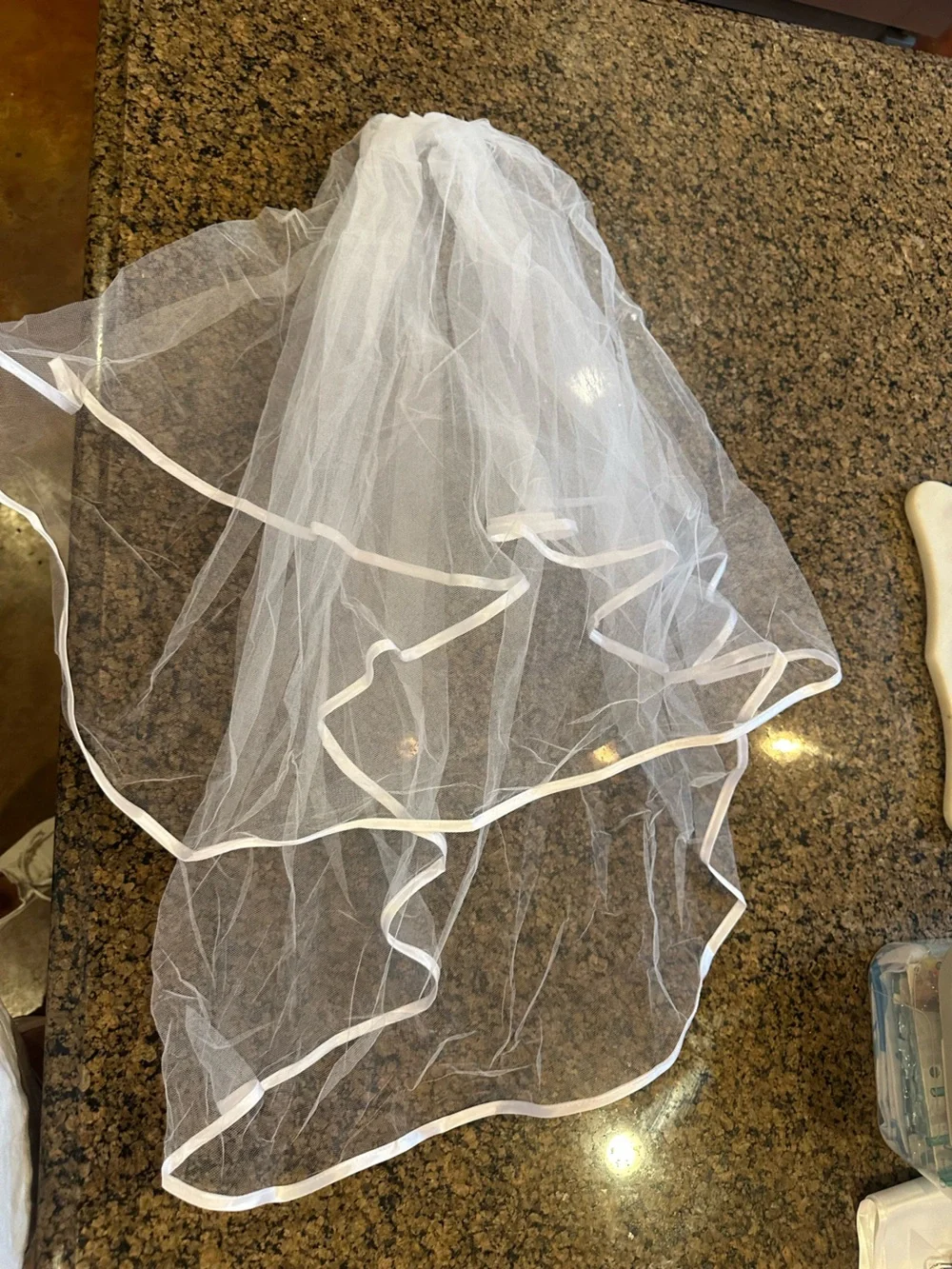 White Tulle Veil with Satin Edge - Home Accents